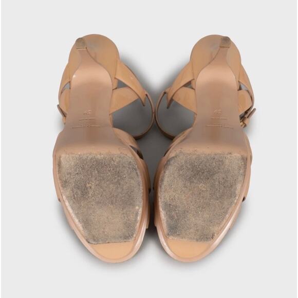 Saint Laurent Beige Patent Leather Wedge Sandals - Size 39 - Picture 5 of 5